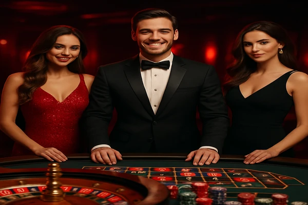 একজন পুরুষ অনলাইন গেমে জয় উদযাপন করছেন; চারদিকে গেমিং প্রতীকগুলো ভেসে উঠছে